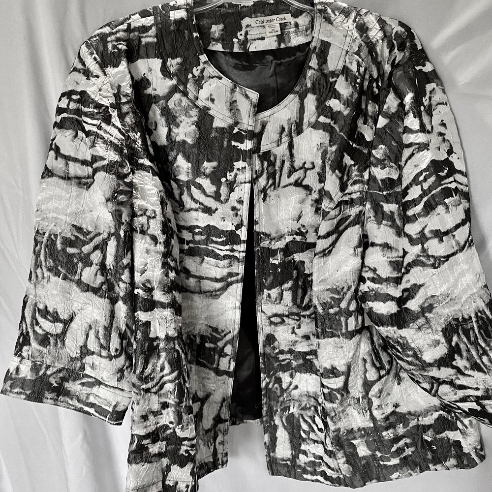 New Coldwater Creek Crinkle Open Front Jacket, Gray, White, Size 2X, Item #209